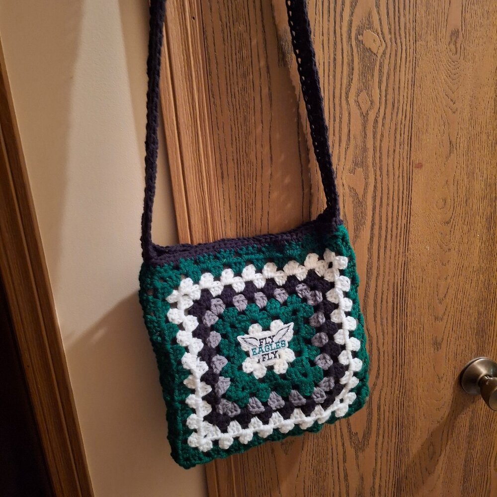 Handmade Philadelphia Eagles Granny Square Crossbody Bag - Picture 1 of 5